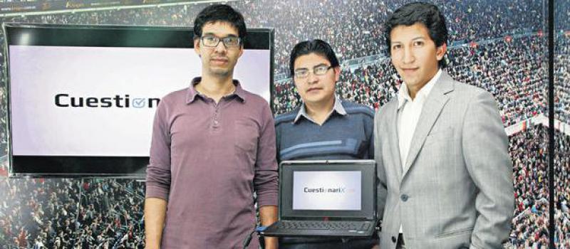 Carlos Acosta (izq.), maneja contenidos; Pablo Tunala, es programador; y Guillermo Zárate, maneja lo comercial. Foto: Patricio Terán/ LÍDERES