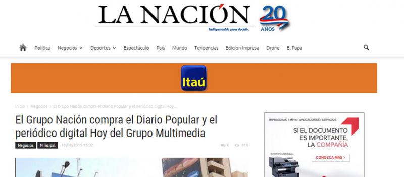 La Nación publicó la compra del portal digital hoy este martes 18 de agosto. Foto: Captura de pantalla
