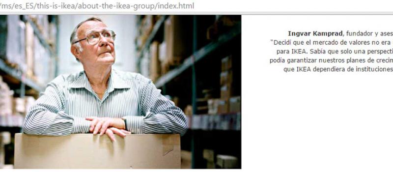 Ingvar Kamprad y algunos textos de sus políticas figuran en los portales web de Ikea. Foto Captura de pantalla