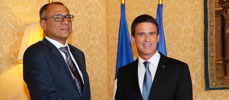 El vicepresidente Jorge Glas se reunió con el primer ministro francés, Manuel Valls. Foto: AFP
