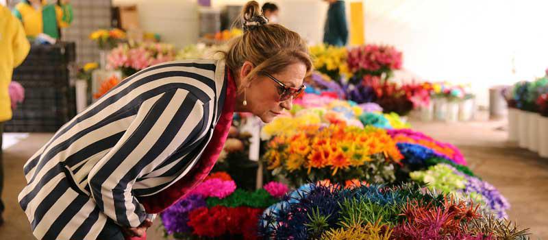 La europarlamentario Inmaculada Rodríguez-Piñero recorrió una plantación de flores de exportación, el miércoles 14 de febrero de 2018, en el municipio de Madrid (Colombia). Foto: EFE
