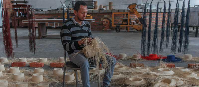Un artesano se encarga del tejido de los sombreros.  La finura marca el precio del producto. Foto: Xavier Caivinagua para LÍDERES