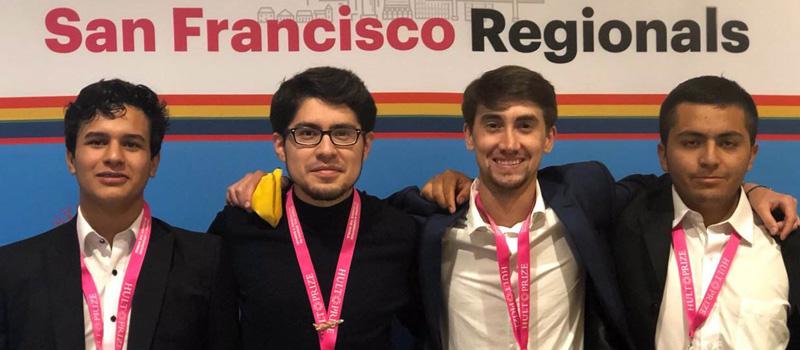 Daniel Granda, Israel Ortega, David Rodríguez y Bryan González en las regionales del Hult Prize, que se desarrollaron en San Francisco (EE.UU.).  Cortesía: Ganadores de Hult Prize Ecuador