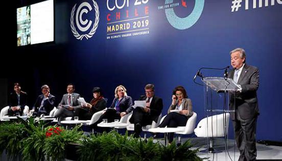 António Guterres participó en el panel Competencias profesionales para el futuro más verde, en el marco de la cumbre COP25, en Madrid. Foto: EFE